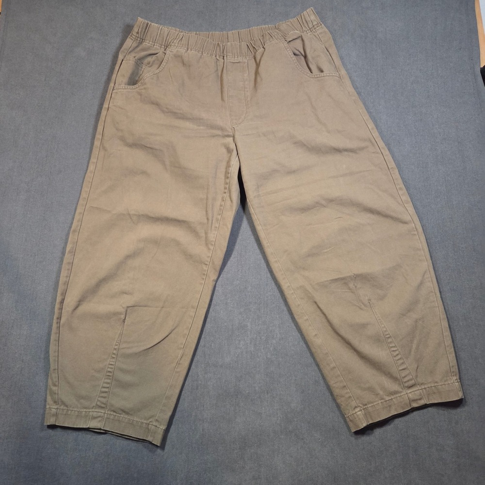 Universal Thread Pull On Pants Womens L Brown Wide Leg Barrel Canvas Elastic